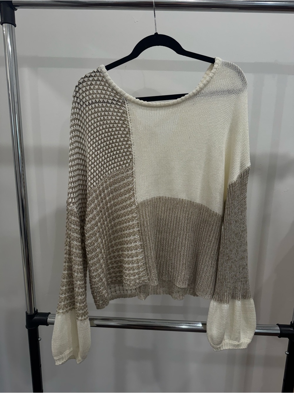 Blu Pepper Cream & Beige Colorblock Knit Sweater